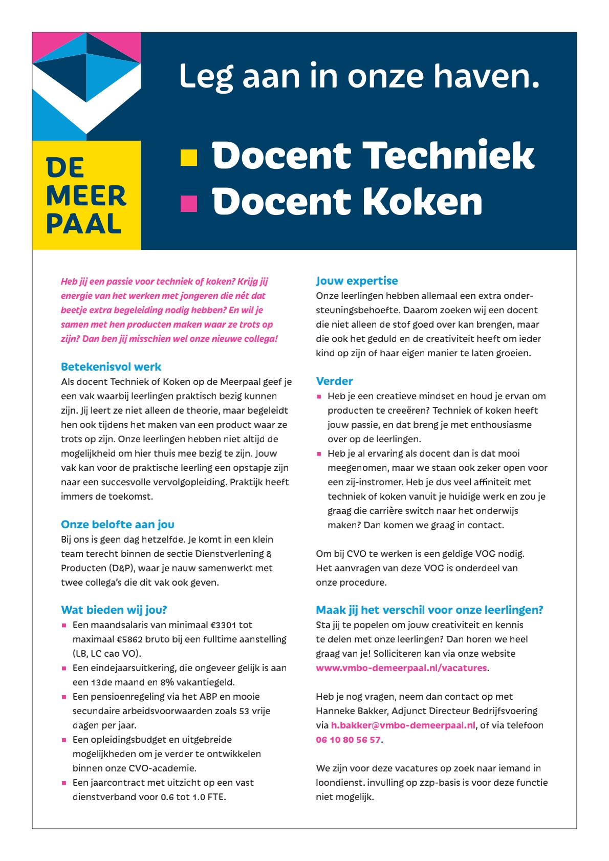 Docent Koken en Docent Techniek