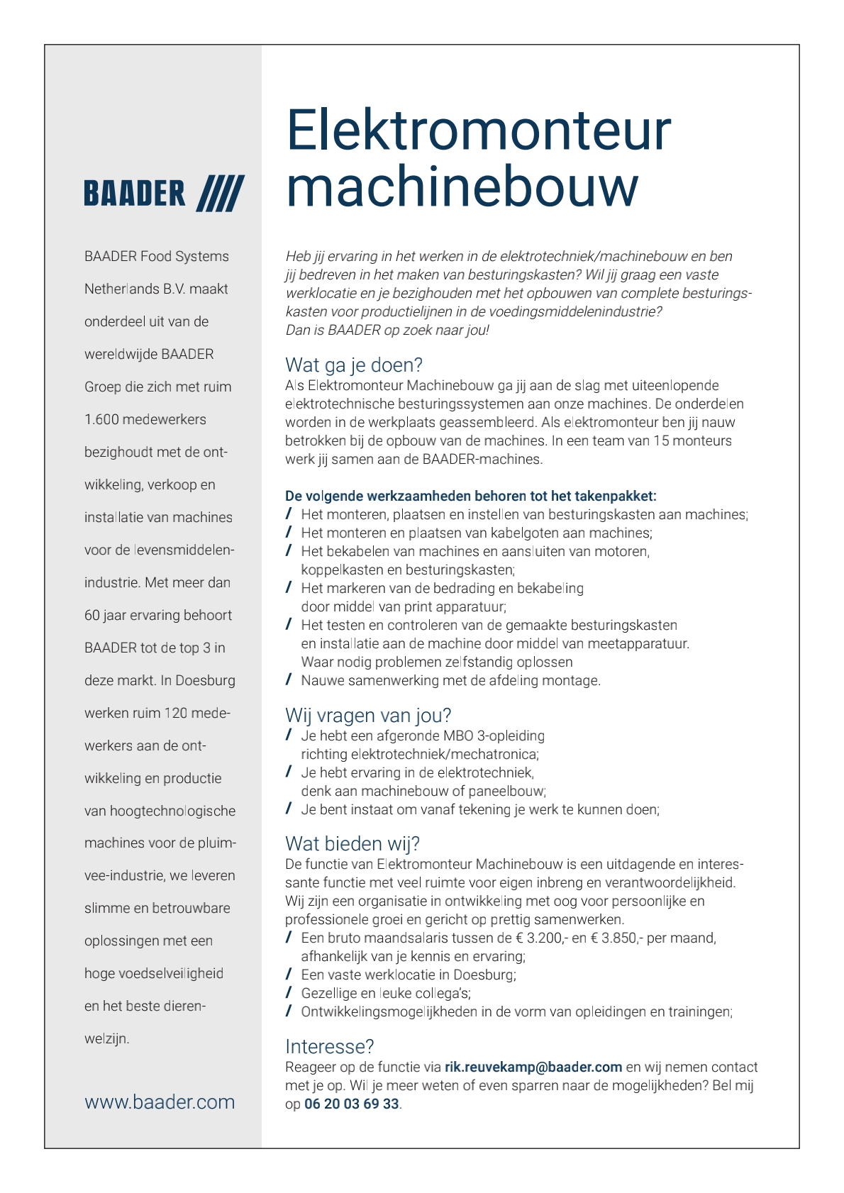 Elektromonteur Machinebouw