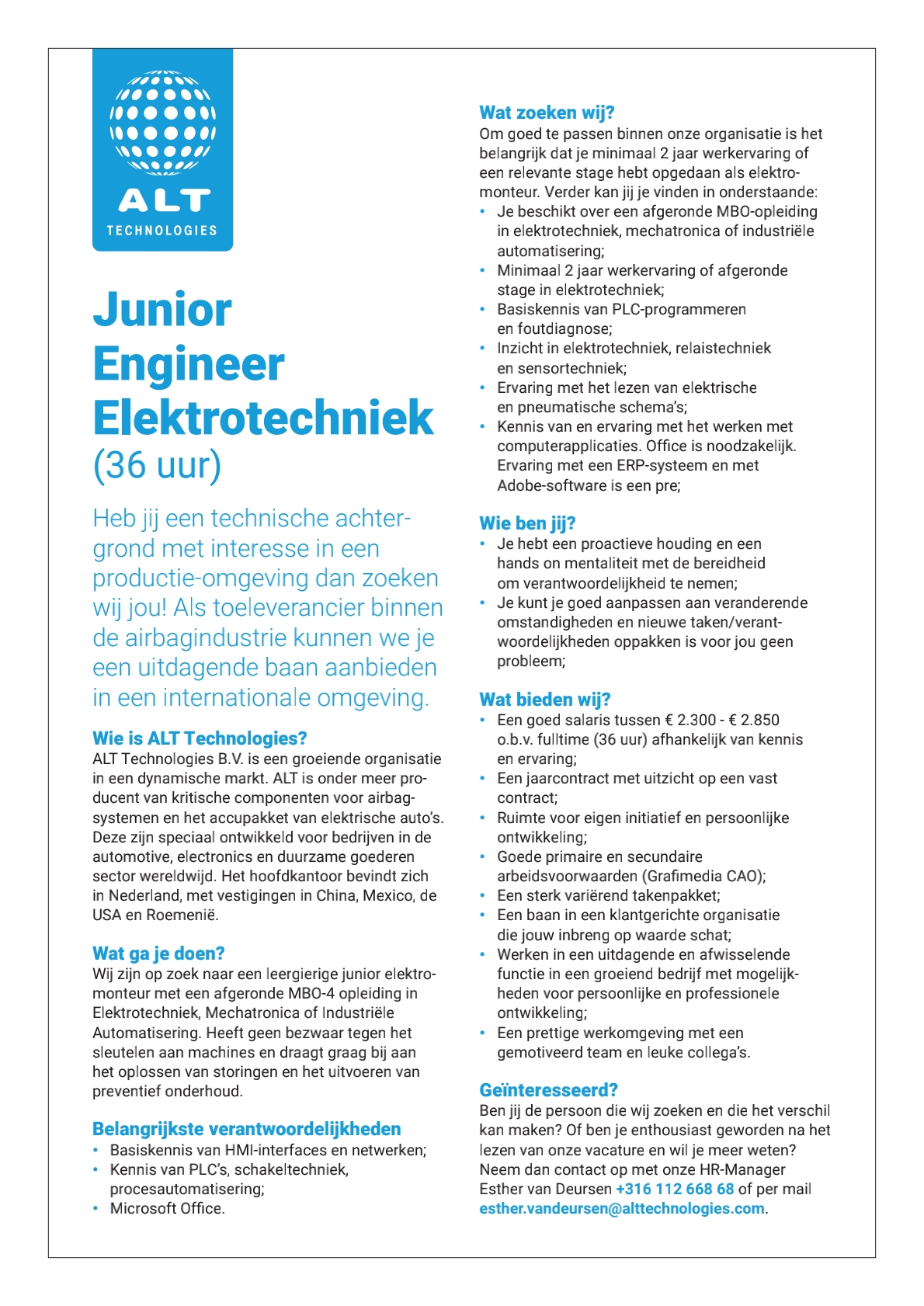 Junior Engineer Elektrotechniek